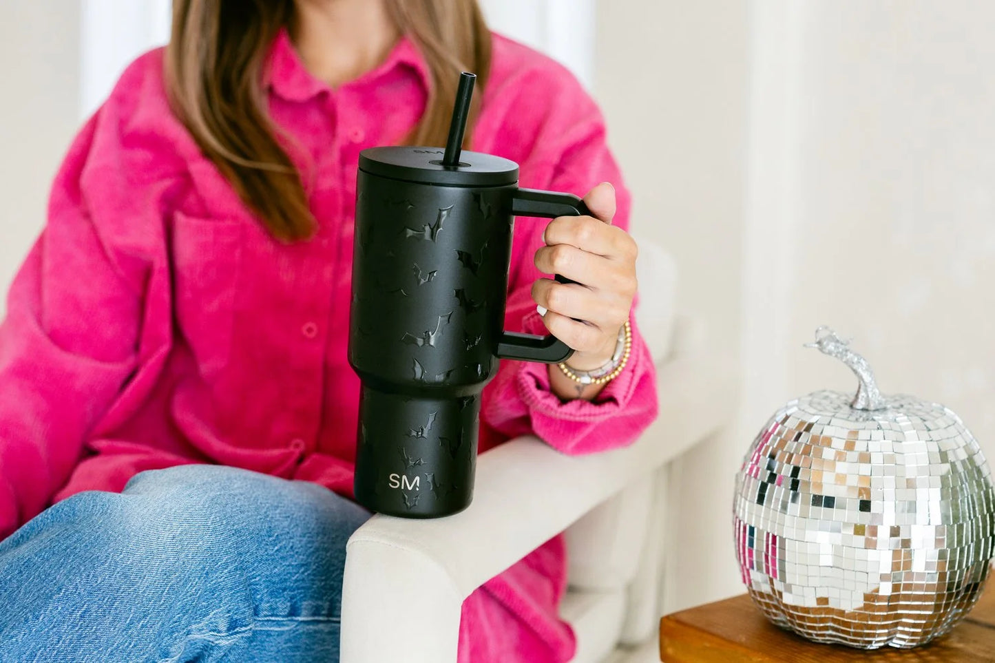 30 Fl Oz Insulated Stainless Steel Trek Tumbler with Straw Lid | Spooky Bats