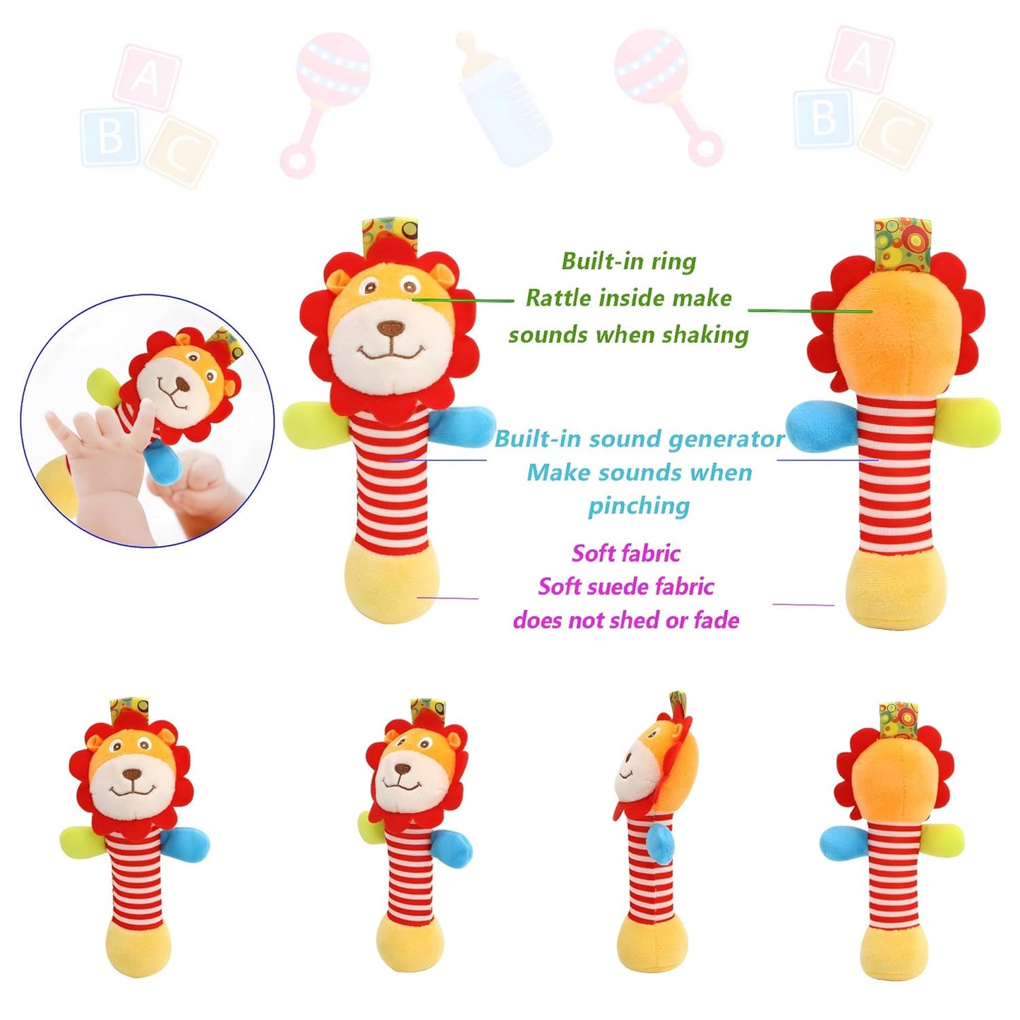 Wrist Rattles Foot Finder Rattle Toy for 0-4 Months Baby, Feet Leg Ankle Socks Arm Hand Bracelet Shaker for 4-8 Months Infant Boy & Girl, Gift Set for 0-1 Years Newborn Babies (5 Pcs-B)