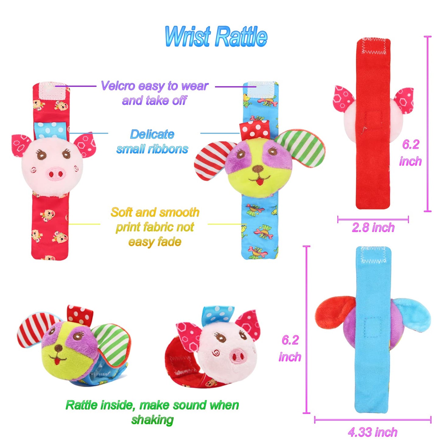 Wrist Rattles Foot Finder Rattle Toy for 0-4 Months Baby, Feet Leg Ankle Socks Arm Hand Bracelet Shaker for 4-8 Months Infant Boy & Girl, Gift Set for 0-1 Years Newborn Babies (5 Pcs-B)