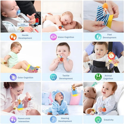 Wrist Rattles Foot Finder Rattle Toy for 0-4 Months Baby, Feet Leg Ankle Socks Arm Hand Bracelet Shaker for 4-8 Months Infant Boy & Girl, Gift Set for 0-1 Years Newborn Babies (5 Pcs-B)