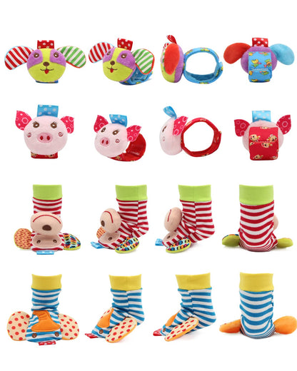 Wrist Rattles Foot Finder Rattle Toy for 0-4 Months Baby, Feet Leg Ankle Socks Arm Hand Bracelet Shaker for 4-8 Months Infant Boy & Girl, Gift Set for 0-1 Years Newborn Babies (5 Pcs-B)