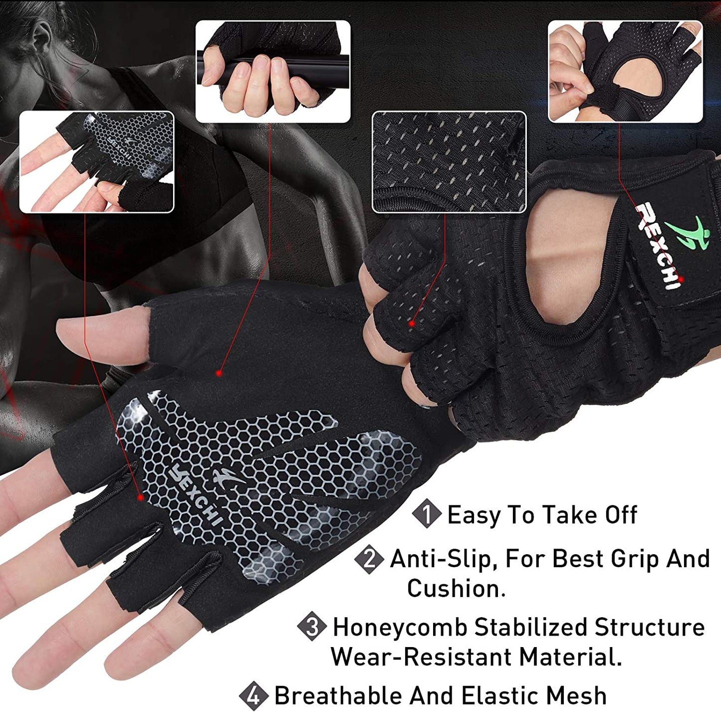 2 Pairs Workout Gloves Adjustable Weight Lifting Gym Exercise Training Breathable Workout Gloves with Full Palm Protection for Men and Women Fitness, Biking, Pull Up, Cycling