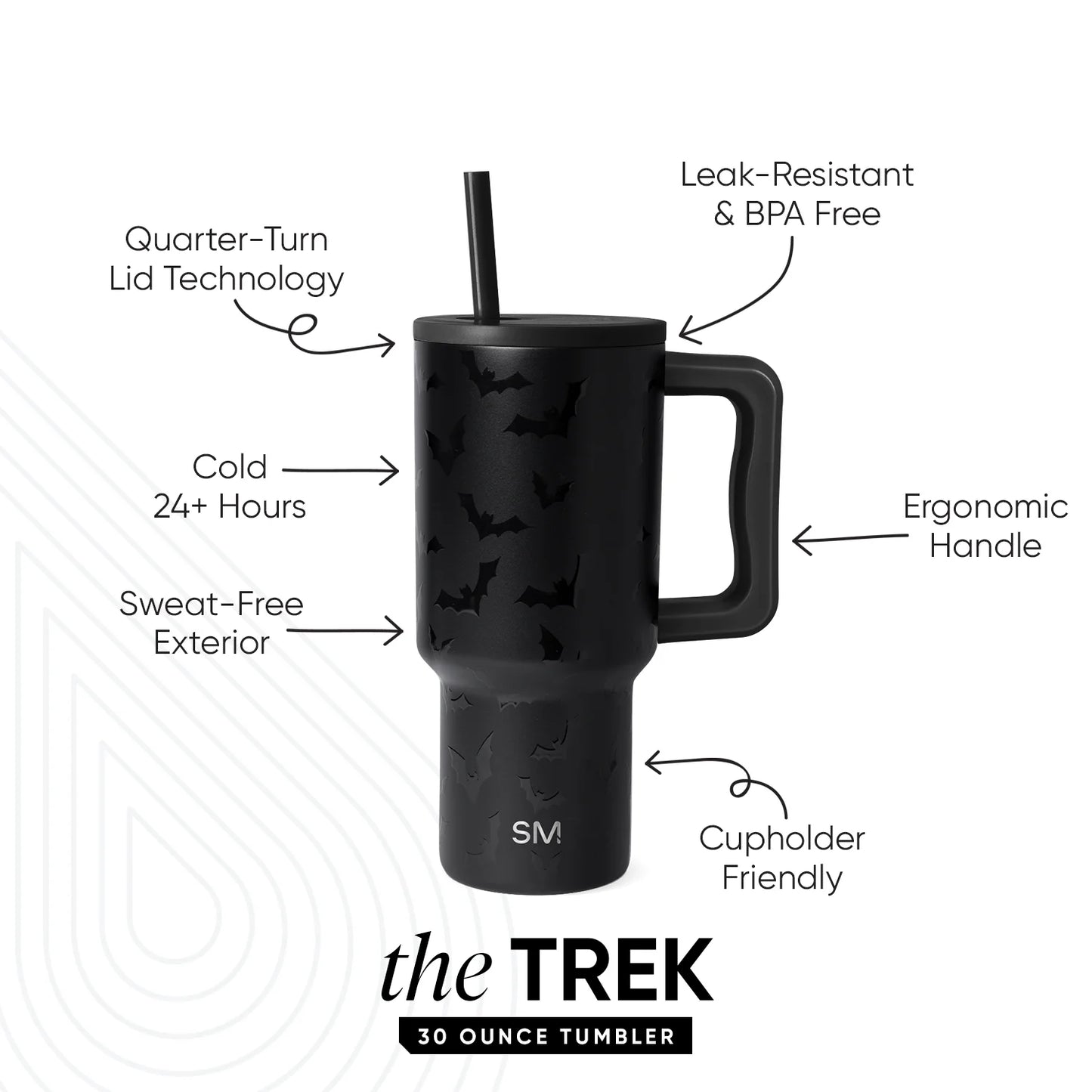 30 Fl Oz Insulated Stainless Steel Trek Tumbler with Straw Lid | Spooky Bats