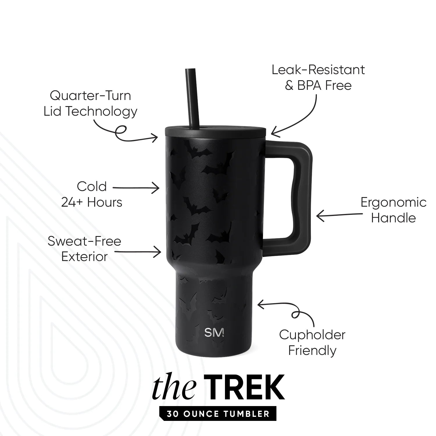 30 Fl Oz Insulated Stainless Steel Trek Tumbler with Straw Lid | Spooky Bats