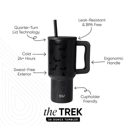 30 Fl Oz Insulated Stainless Steel Trek Tumbler with Straw Lid | Spooky Bats