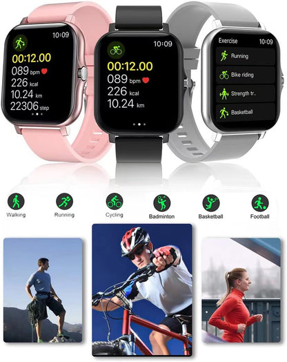 Smart Fitness Tracker Watch for Android/Ios - IP68 Waterproof, Heart Rate/Blood Oxygen/Sleep Monitoring, 8 Sports Modes, Breath Training, Weather Updates - 1.69-Inch Display for Men and Women