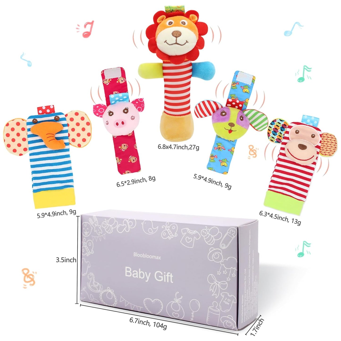 Wrist Rattles Foot Finder Rattle Toy for 0-4 Months Baby, Feet Leg Ankle Socks Arm Hand Bracelet Shaker for 4-8 Months Infant Boy & Girl, Gift Set for 0-1 Years Newborn Babies (5 Pcs-B)